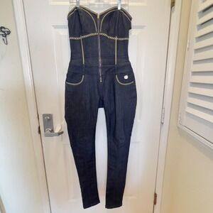 Apple Bottoms Jumpsuit Women 9/10 Blue Vintage Y2K Denim Strapless Bodycon Jeans
